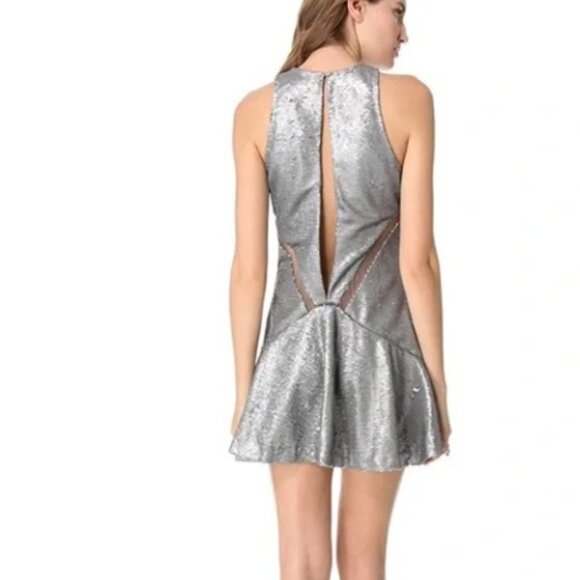 Three Floor Shine On Sequin Dress in Silver Mint Zippers + Mesh Cutouts size 6 - Picture 2 of 16